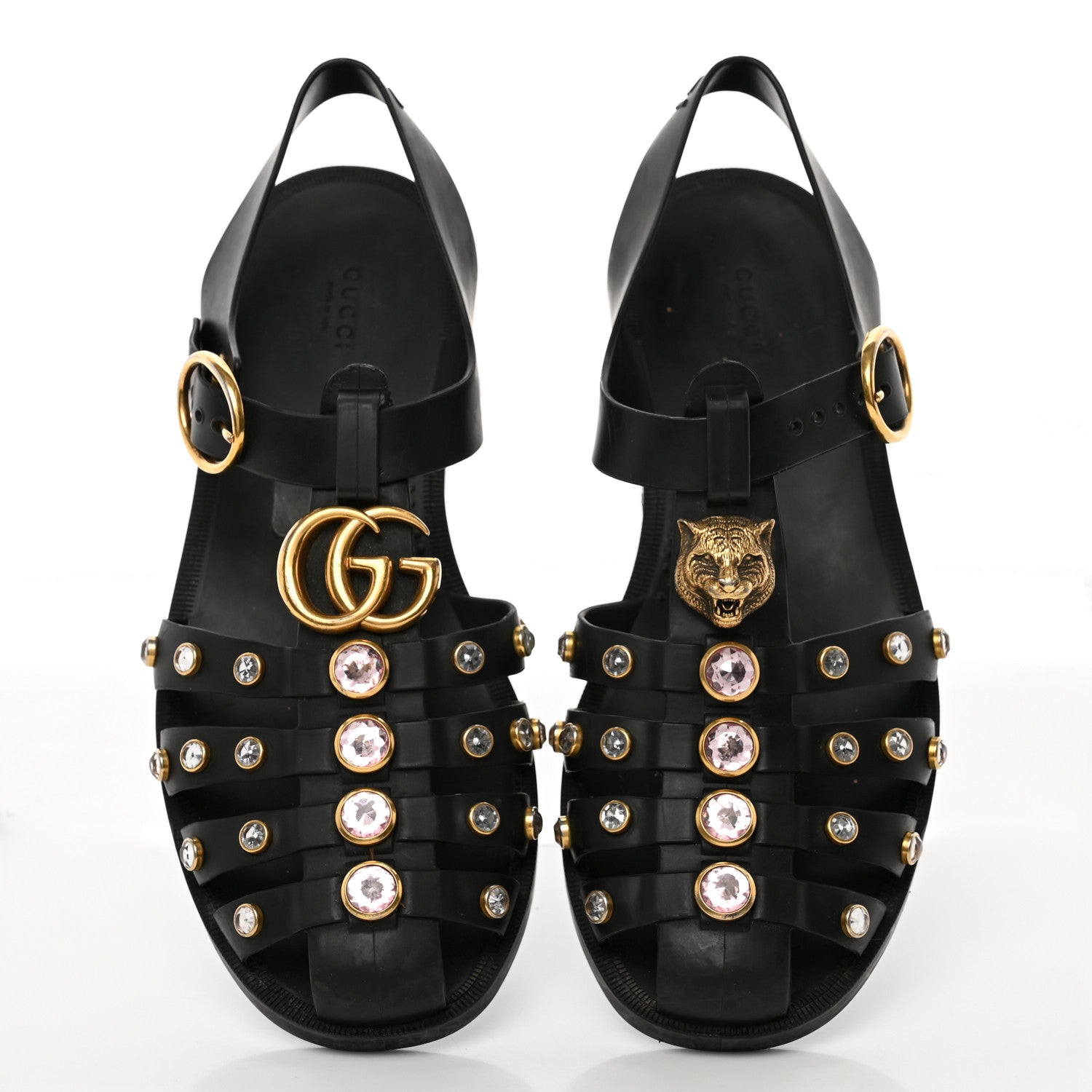 Gucci Rubber Crystal Womens Buckle Strap Sandals 37 Black 5 of 17