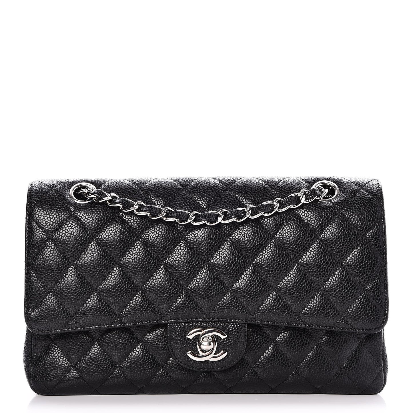 Caviar Quilted Medium Double Flap Black