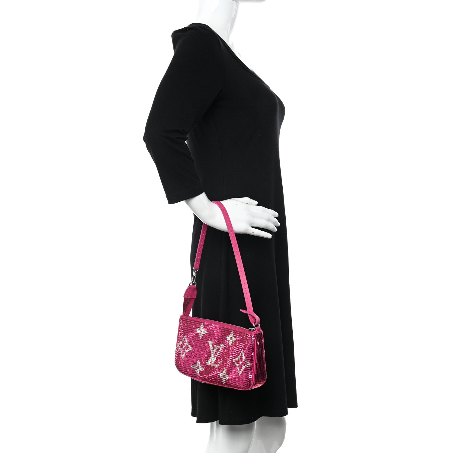 Louis Vuitton Satin Sequin Monogram Giant Pochette Accessories Fuchsia 2 of 8