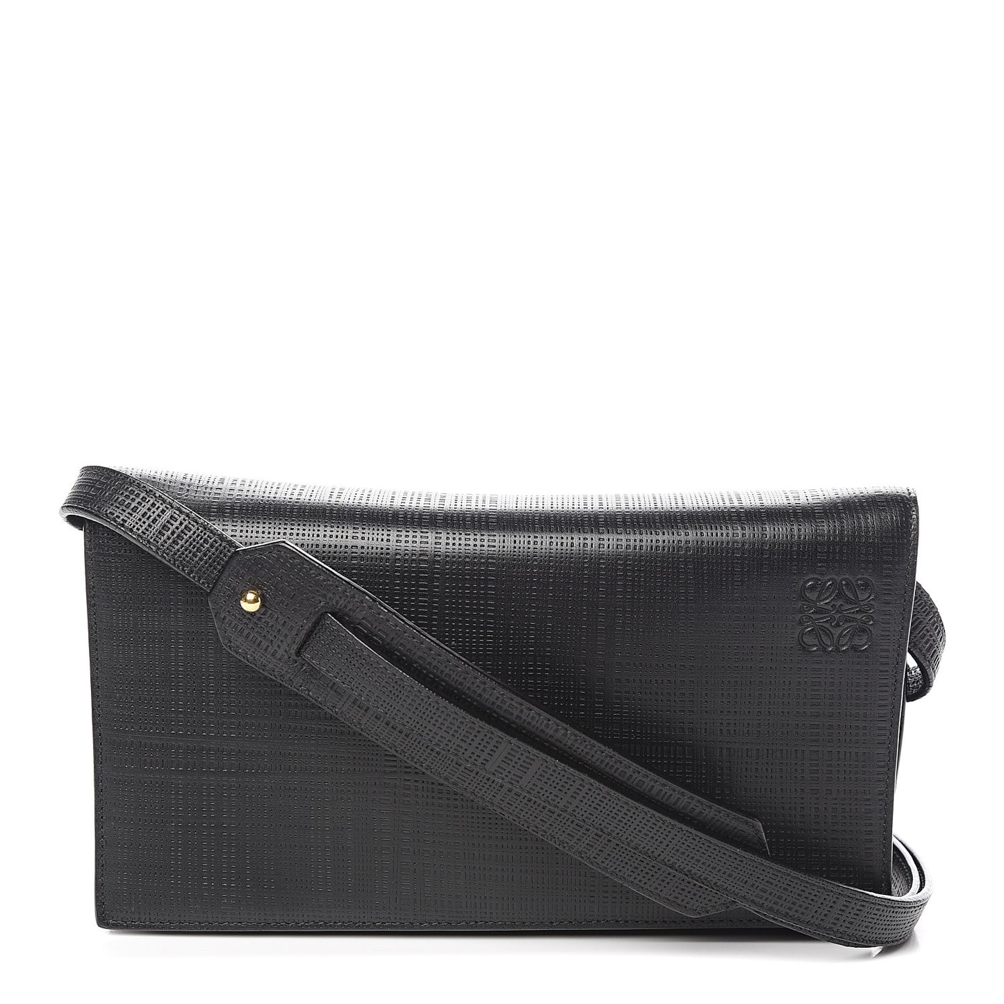 Calfskin Linen Embossed Small Messenger Bag Black