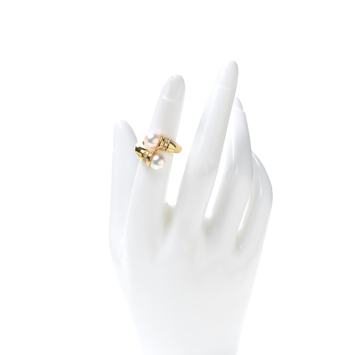 Mikimoto 18K Yellow Gold Diamond Akoya Pearl 8-8.5mm Bypass Ring 50 5.5 2 of 4