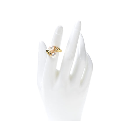 Mikimoto 18K Yellow Gold Diamond Akoya Pearl 8-8.5mm Bypass Ring 50 5.5 2 of 4