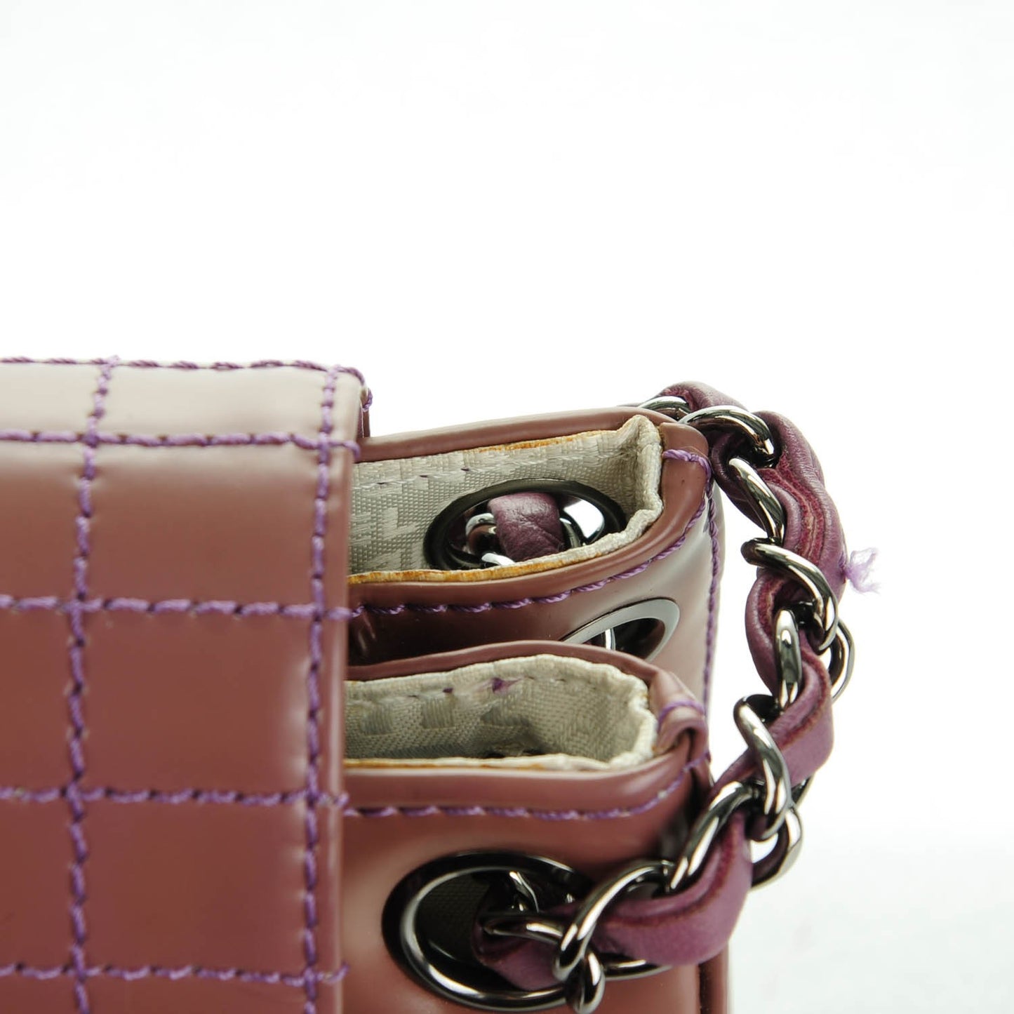 Glazed Calfskin Stitched Accordion Flap Pink