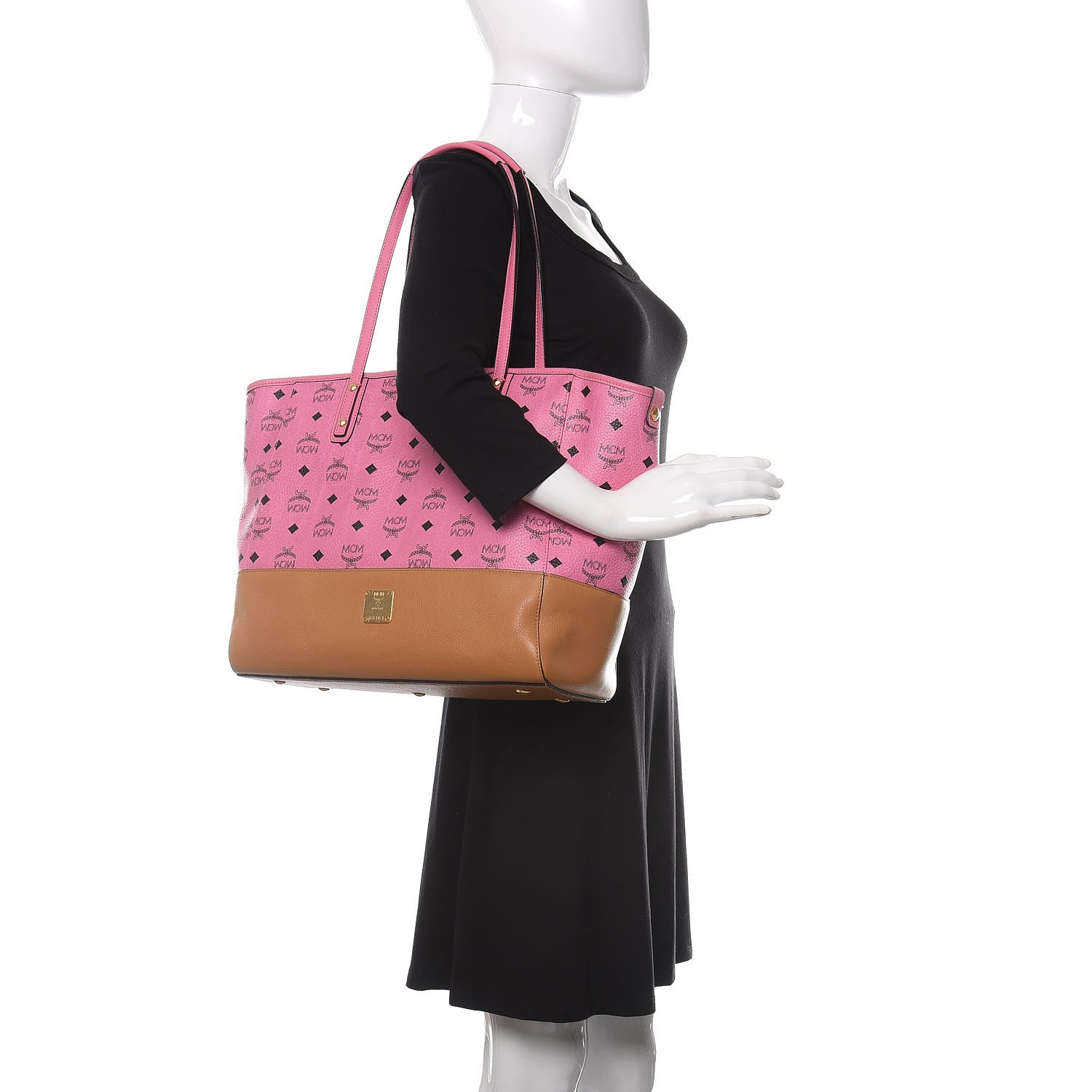MCM Visetos Calfskin Medium Anya Shopper Tote Pink Cognac 2 of 11