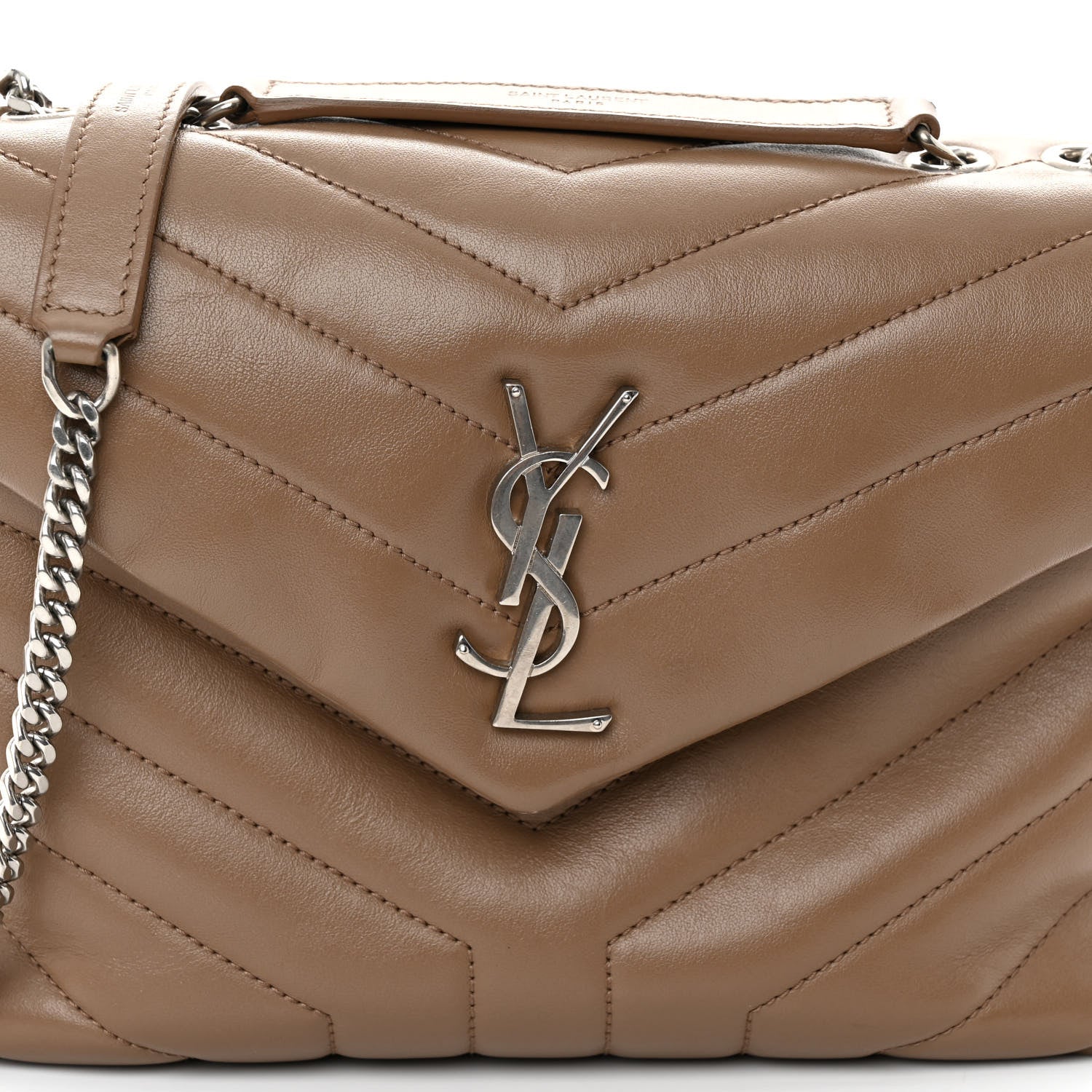 Saint Laurent Calfskin Y Quilted Monogram Small Loulou Chain Satchel Dark Beige 8 of 10