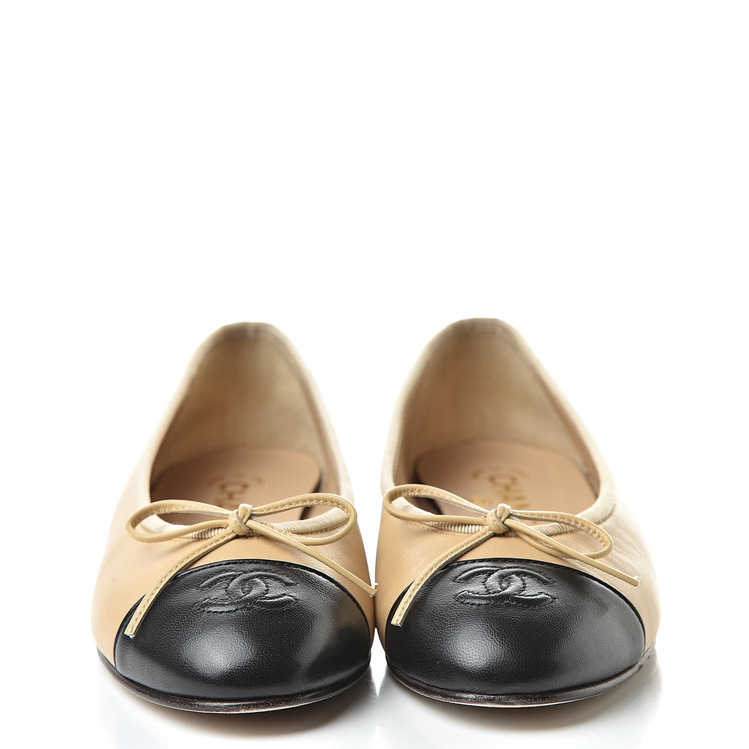 Chanel Lambskin Cap Toe CC Ballerina Flats 36 Beige Black 2 of 13