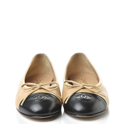 Chanel Lambskin Cap Toe CC Ballerina Flats 36 Beige Black 2 of 13