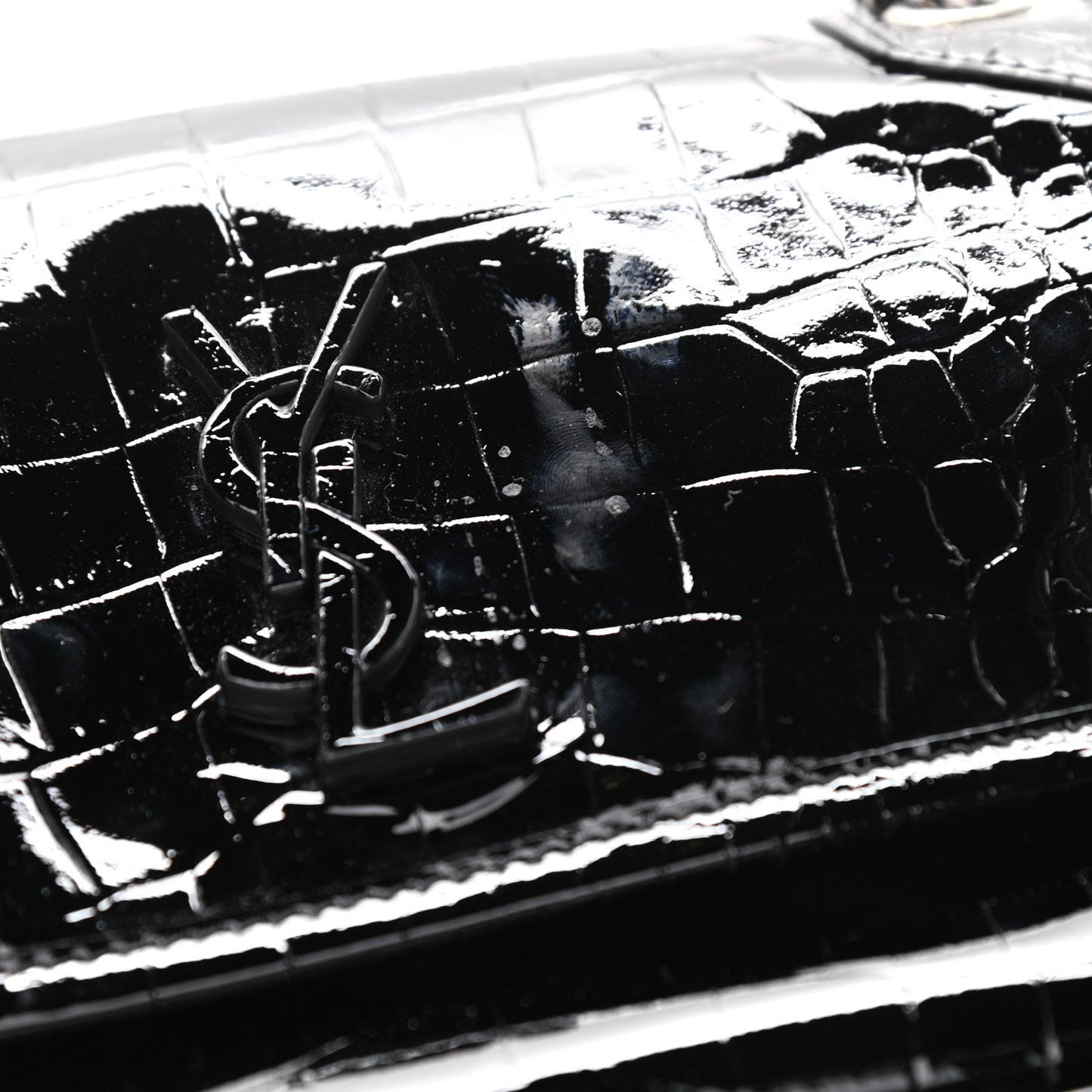 Patent Crocodile Embossed Lambskin Monogram Baby Niki Chain Satchel Black