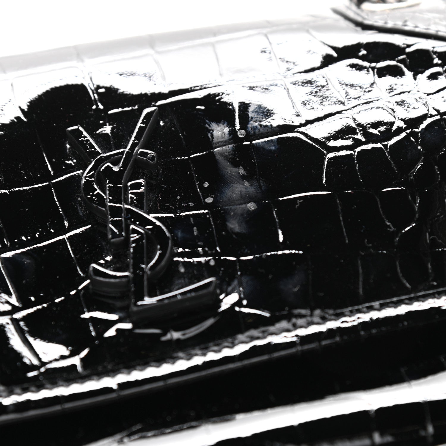Saint Laurent Patent Crocodile Embossed Lambskin Monogram Baby Niki Chain Satchel Black 12 of 12