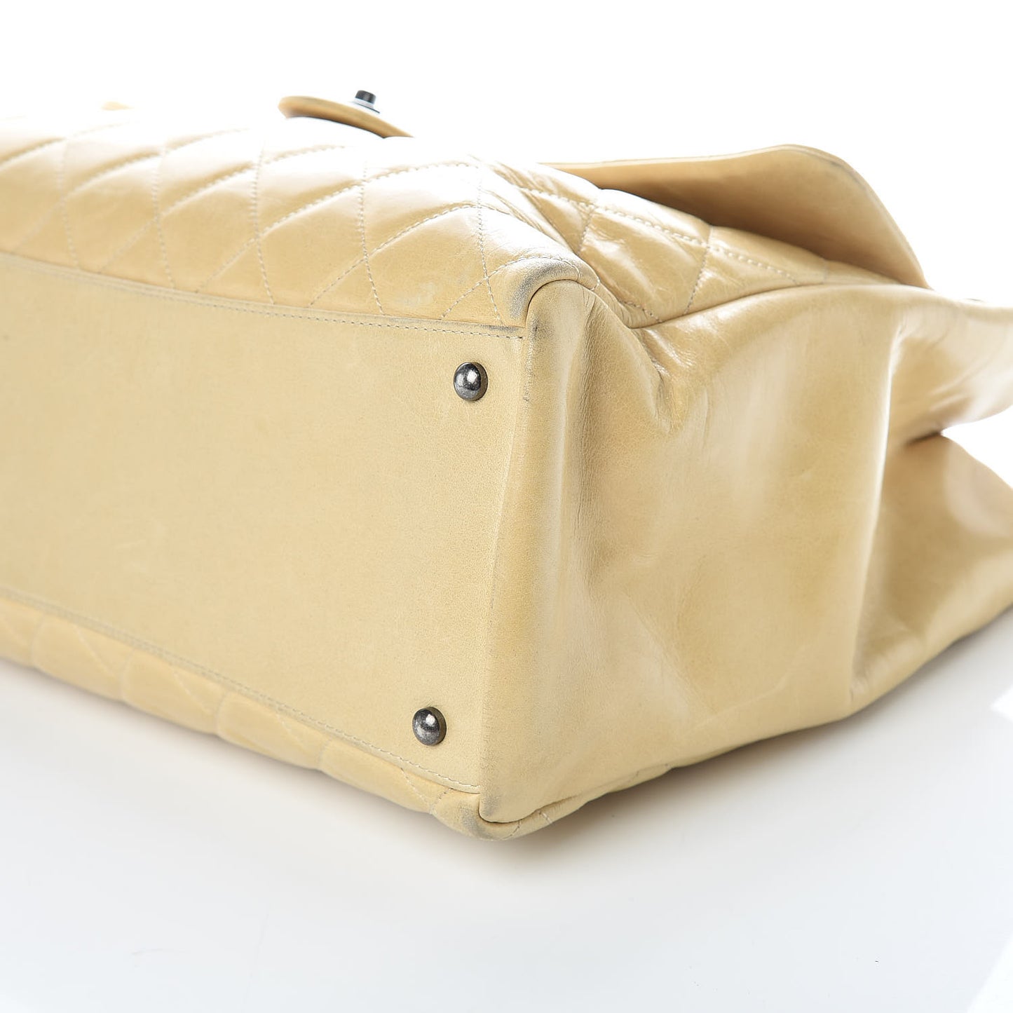 Calfskin Quilted Large Front Flap Tote Beige