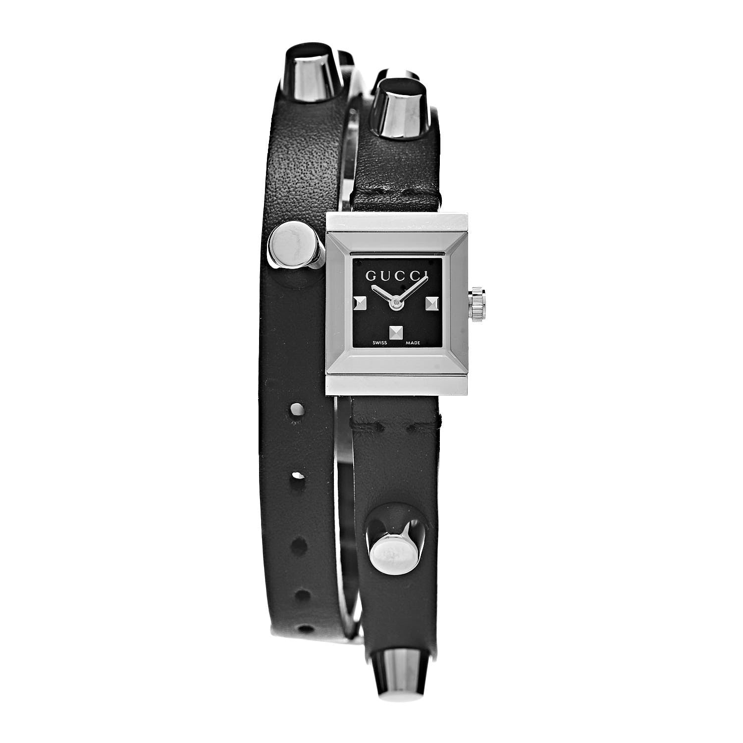 Gucci Stainless Steel Calfskin 14mm G-Frame Square Double Wrap Stud Quartz Watch Black 1 of 8