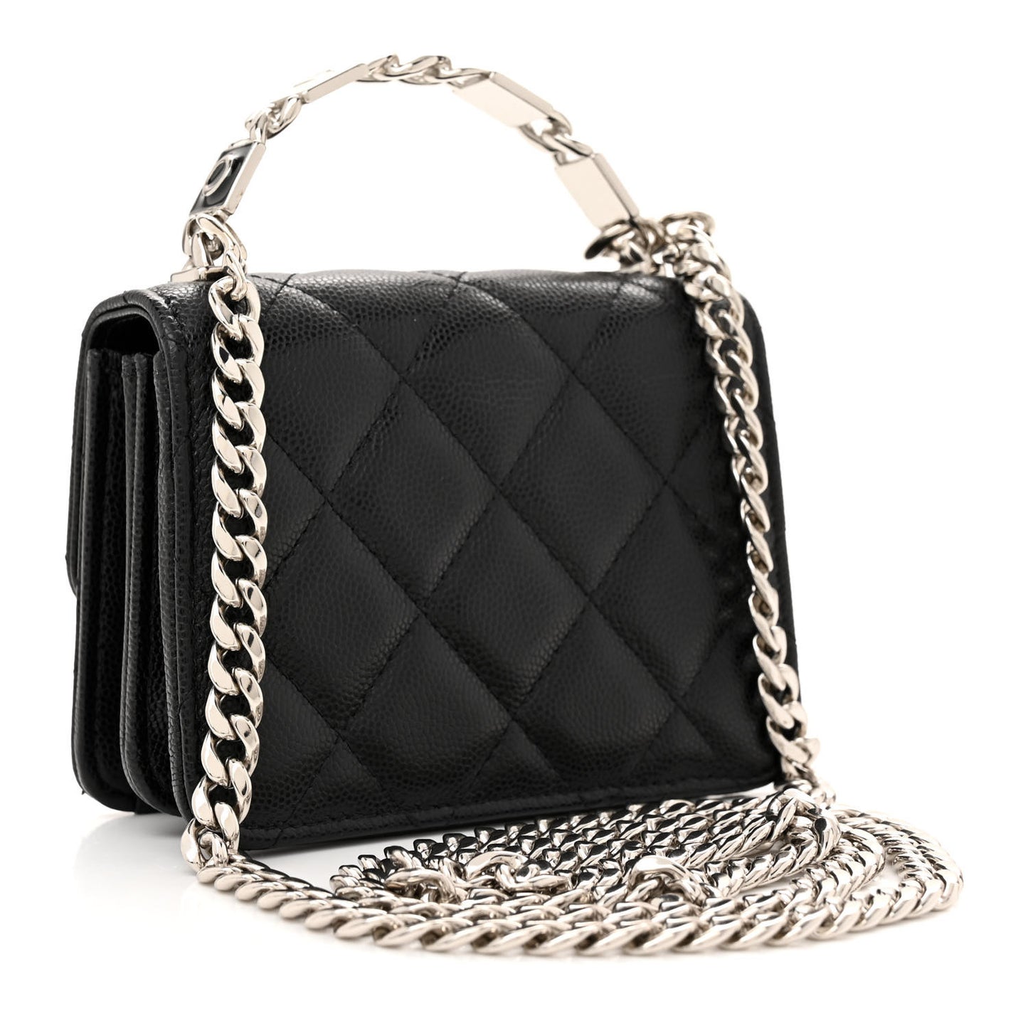 Caviar Quilted Pick Me Up Clutch With Chain Black