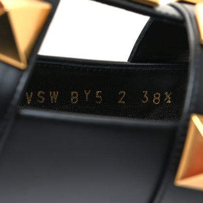 Valentino Garavani Calfskin Roman Stud Ankle Strap Flat Mules 38.5 Black 6 of 8