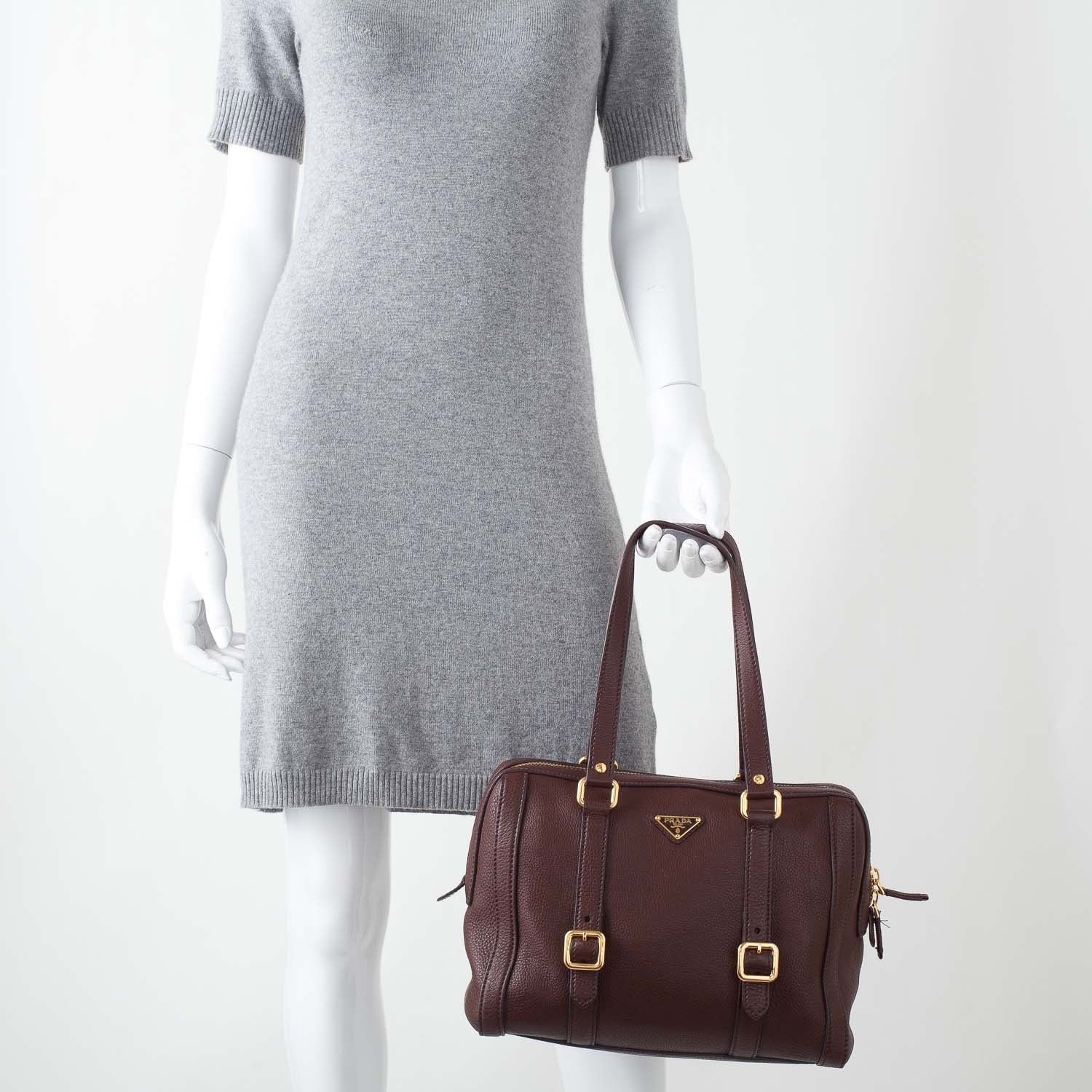 Prada Vitello Daino Bowler Brown 2 of 10