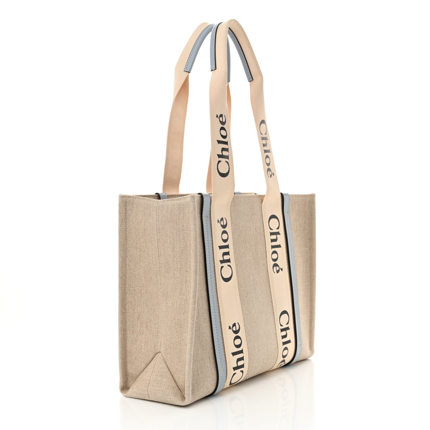 Chloe Linen Calfskin Medium Woody Ribbon Tote White Light Blue 3 of 13