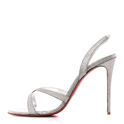 Christian Louboutin Glitter Emilie 100 Slingback Sandals 40.5 Silver 1 of 8