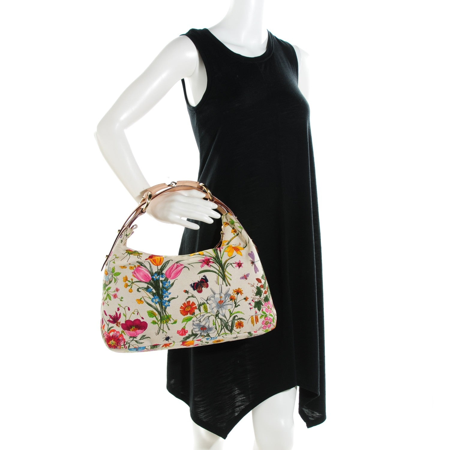 Gucci Canvas Medium Flora Floral Horsebit Chain Hobo White 2 of 8