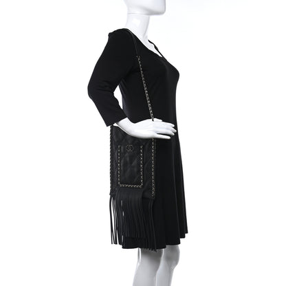 Chanel Calfskin Quilted Fringe Small Flat Tote Black 2 of 8