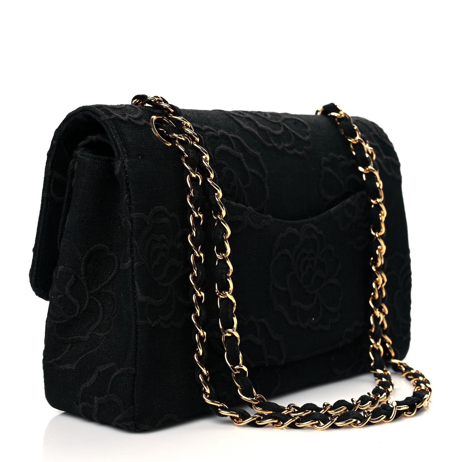 Chanel Canvas Camellia Embroidered Medium Double Flap Black 3 of 10