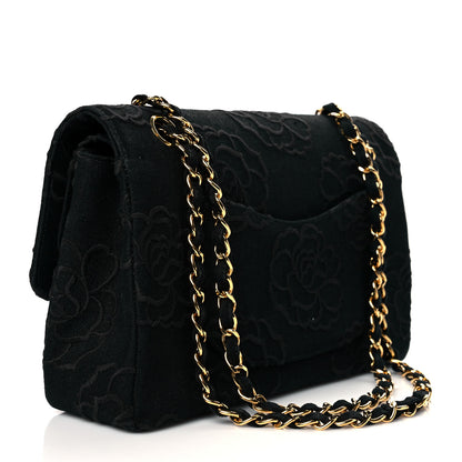 Chanel Canvas Camellia Embroidered Medium Double Flap Black 3 of 10