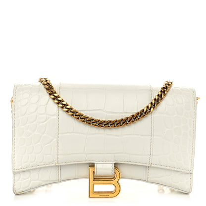 Balenciaga Shiny Calfskin Crocodile Embossed Hourglass Chain Bag White 1 of 11