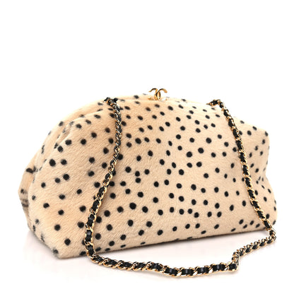 Chanel Pony Hair Cheetah Printed Lambskin Clutch With Chain Beige Black 3 of 11