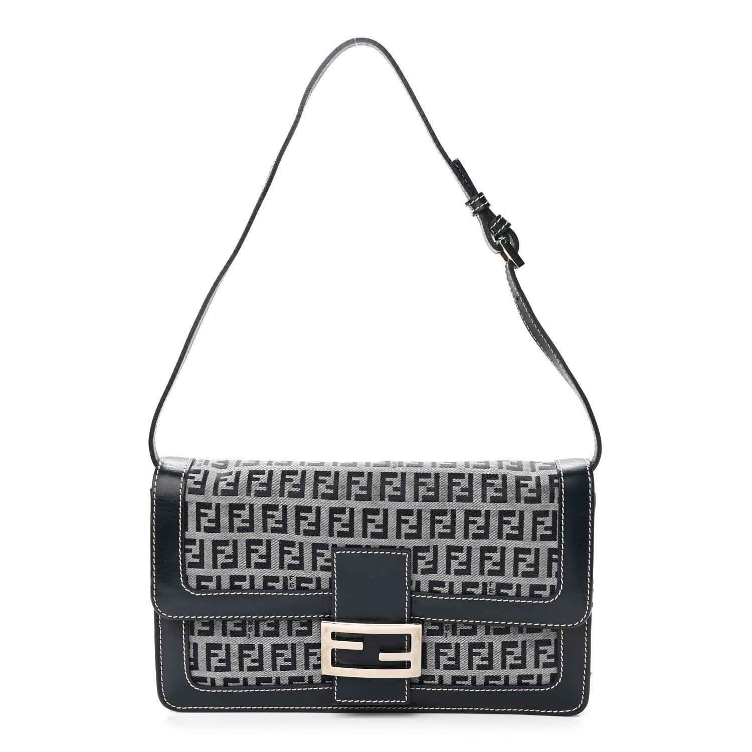 Fendi Zucchino Shoulder Bag Navy 1 of 8
