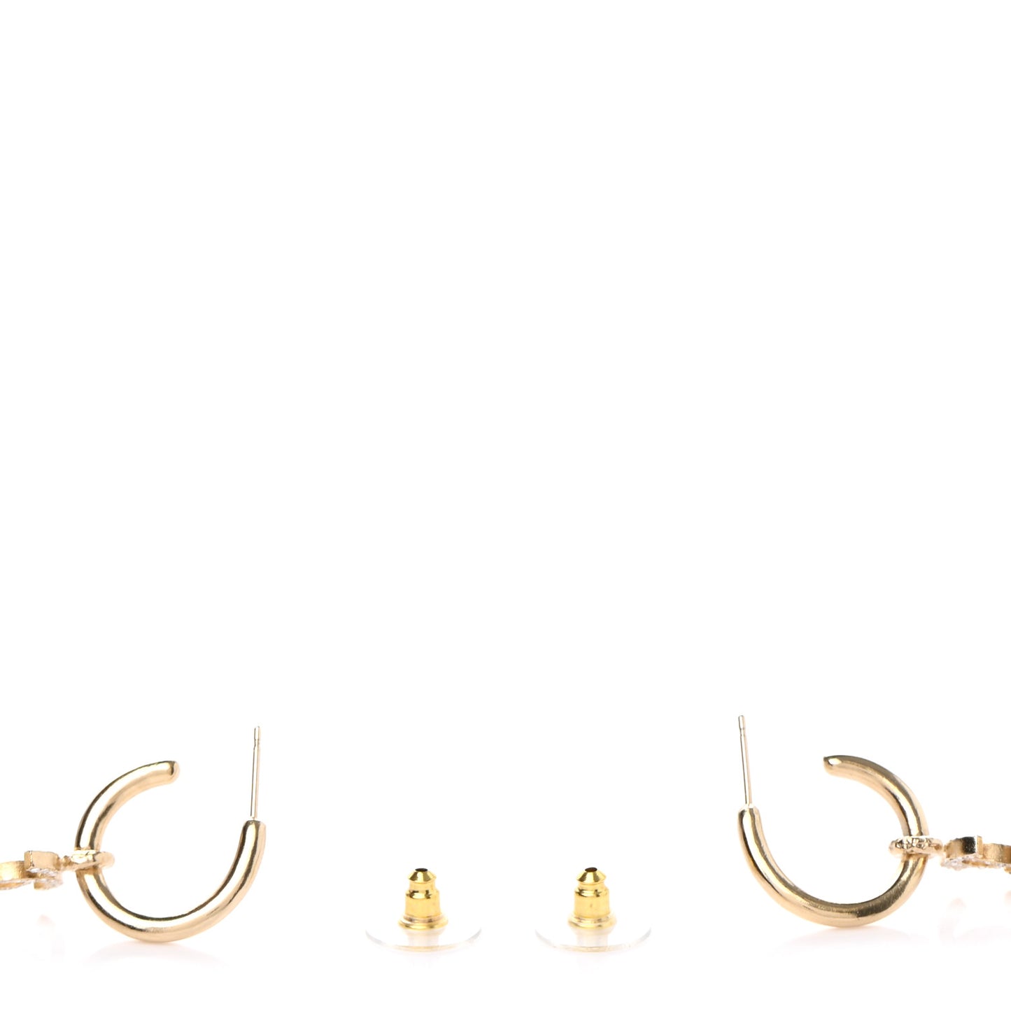 Metal Crystal Pearl Textured CC Hoop Drop Earrings Gold White