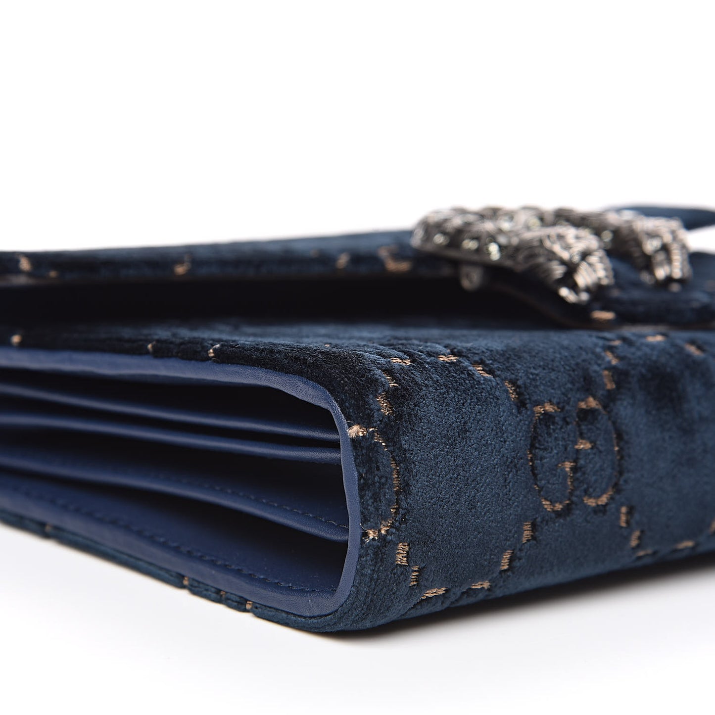 Velvet Crystal GG Monogram Mini Dionysus Chain Wallet Blue Beige Black