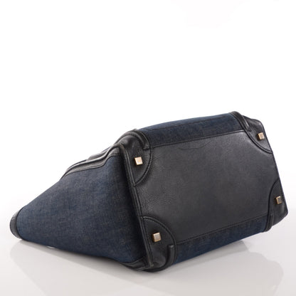 Celine Calfskin Denim Mini Luggage Black Navy 4 of 17