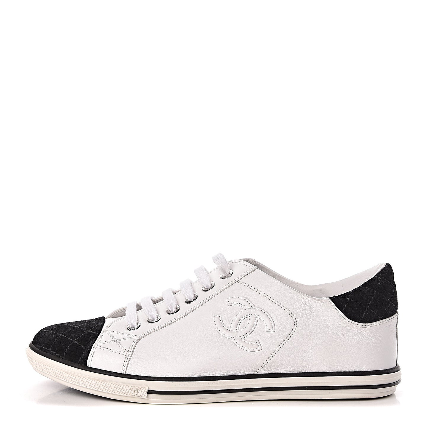 Calfskin Suede CC Sneakers 36.5 White Black