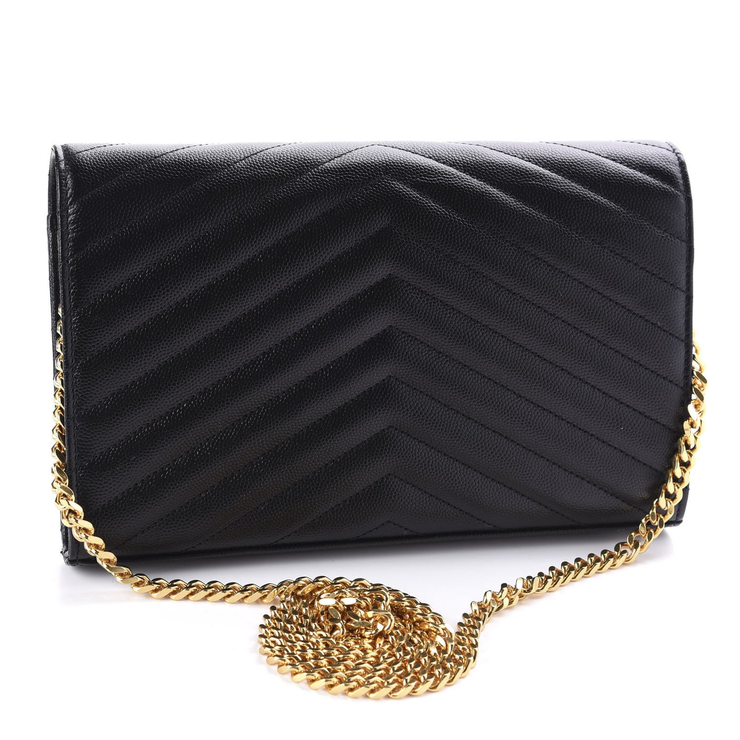Grain De Poudre Matelasse Chevron Monogram Chain Wallet Black