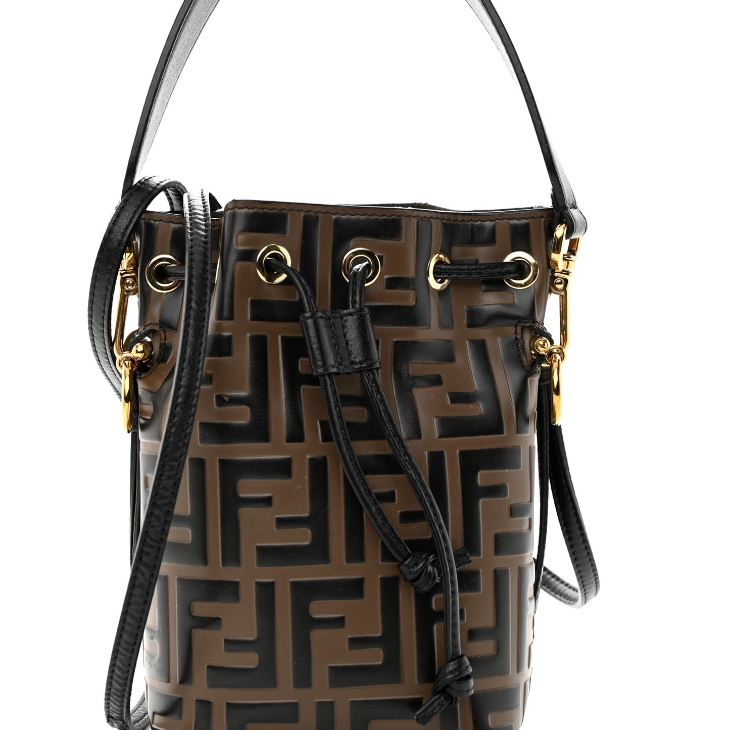 Vitello Liberty F is Fendi Bi-Color FF 1974 Embossed Mini Mon Tresor Bucket Bag Maya Black