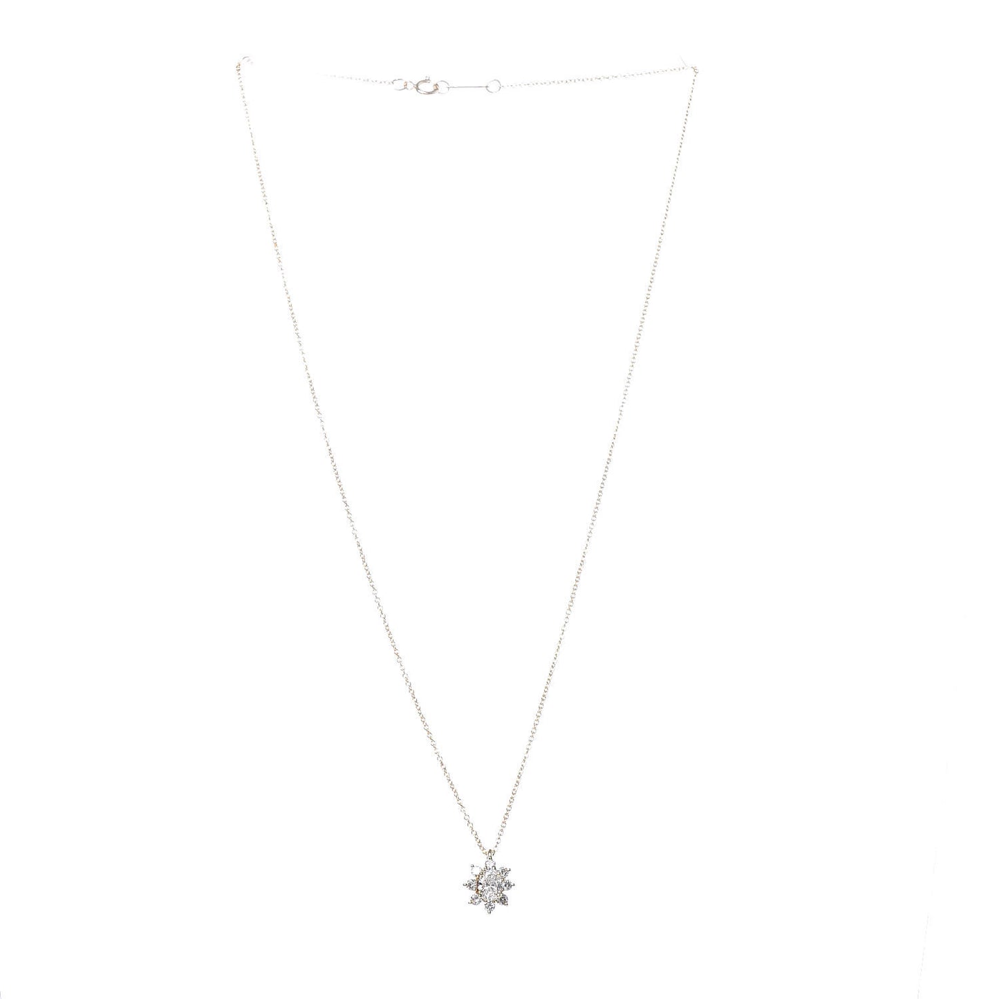18K Yellow Gold Diamond Flower Cluster Pendant Necklace