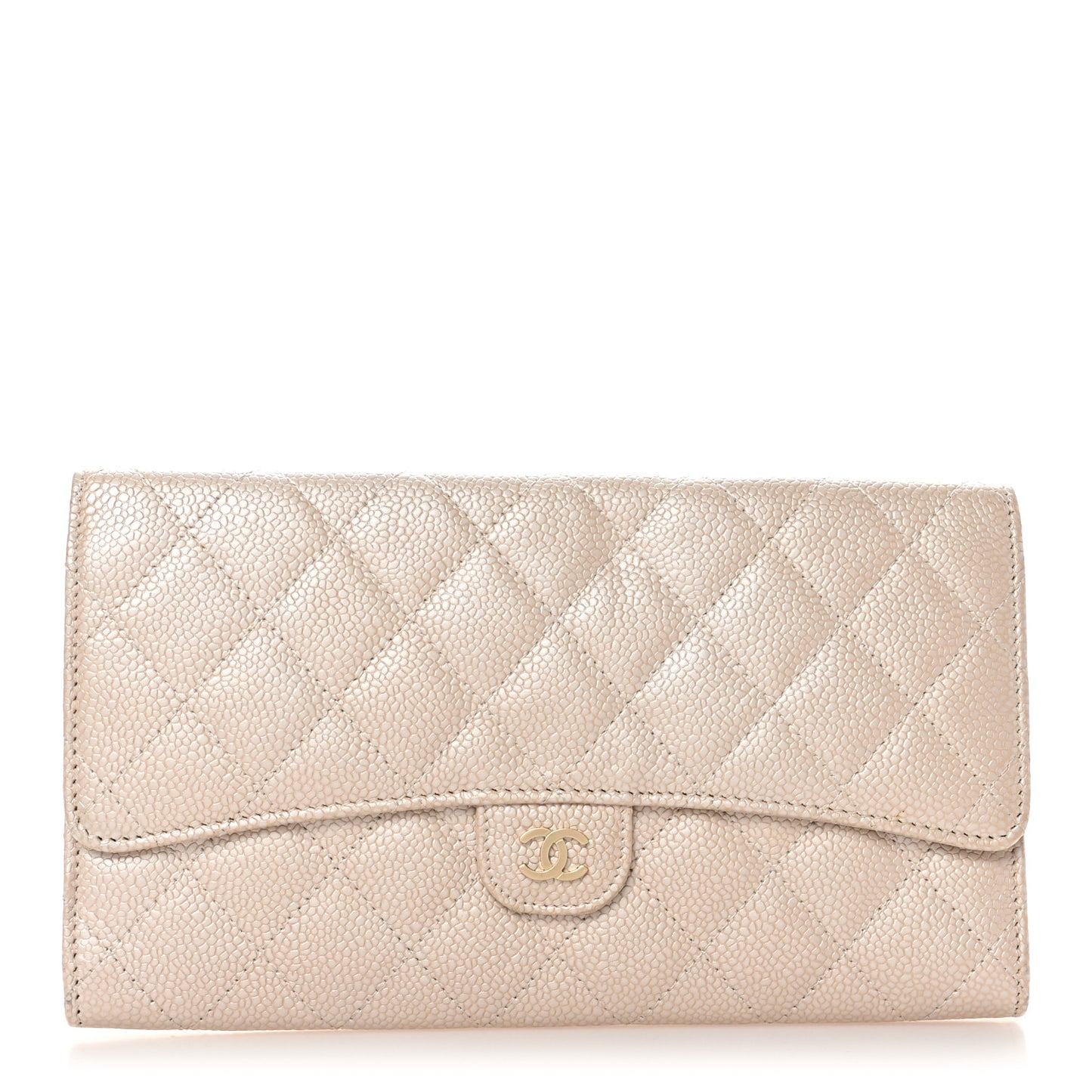 Iridescent Caviar Quilted Travel Wallet Beige
