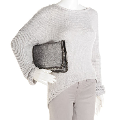 Stella McCartney Metallic Glitter Fold Over Falabella Clutch Silver 2 of 8