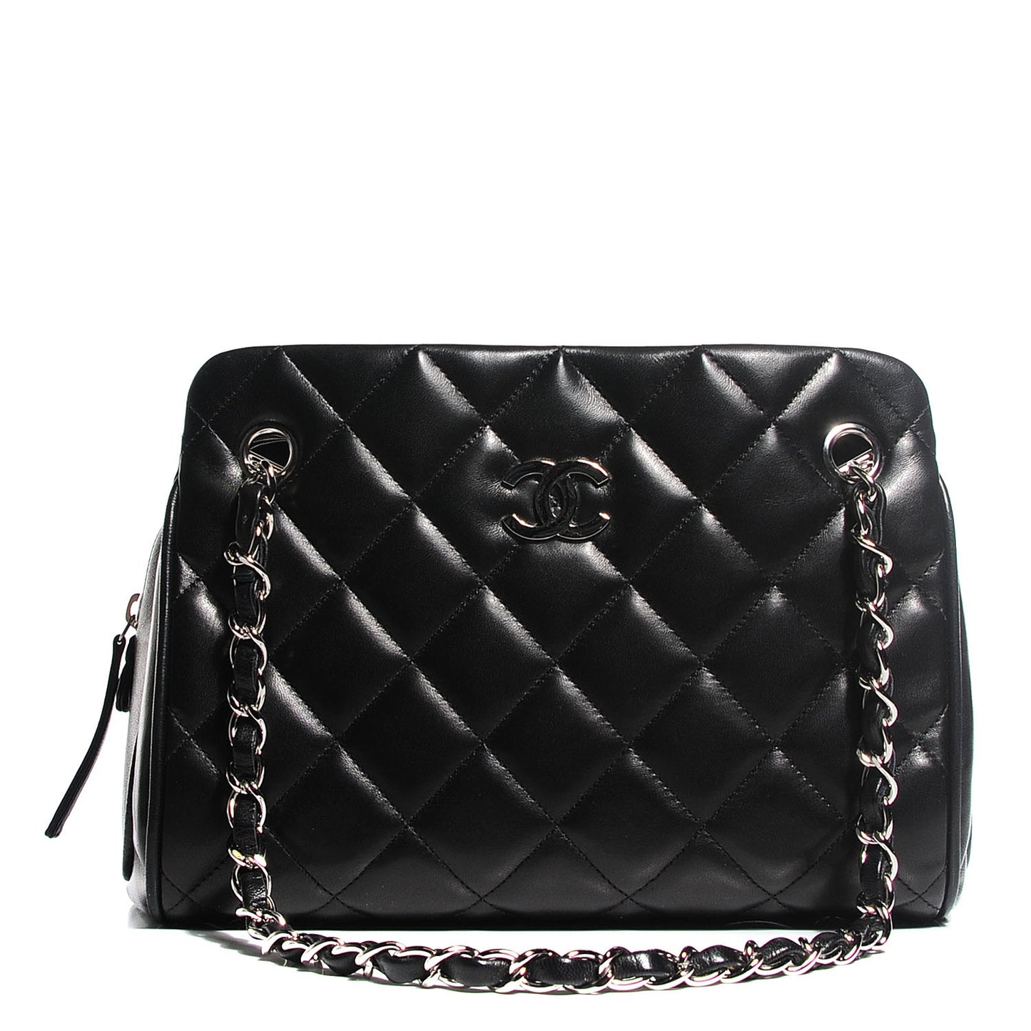 Lambskin Quilted Shopping Tote Black