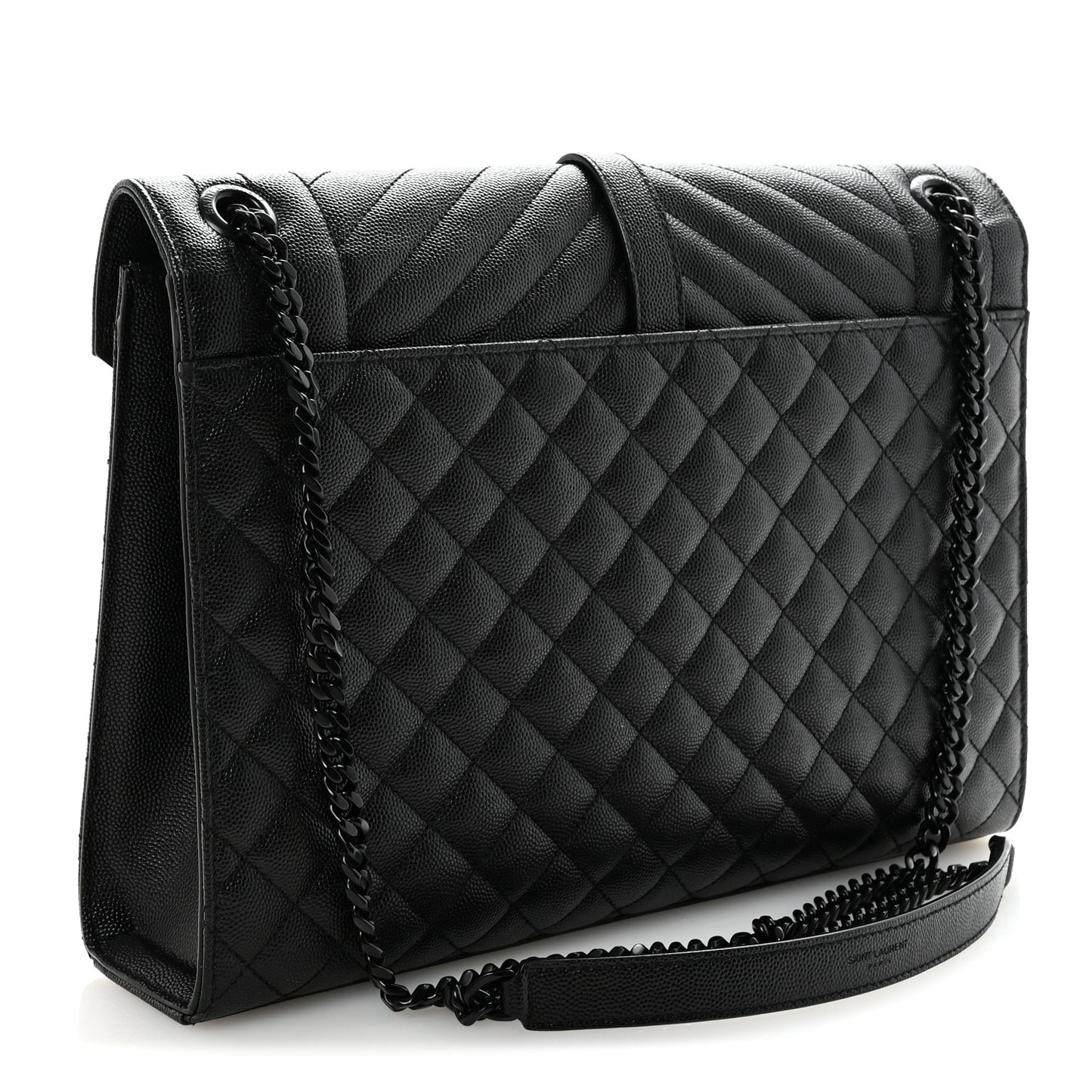 Grain De Poudre Textured Mixed Matelasse Large Triquilt Monogram Monochrome Satchel Black