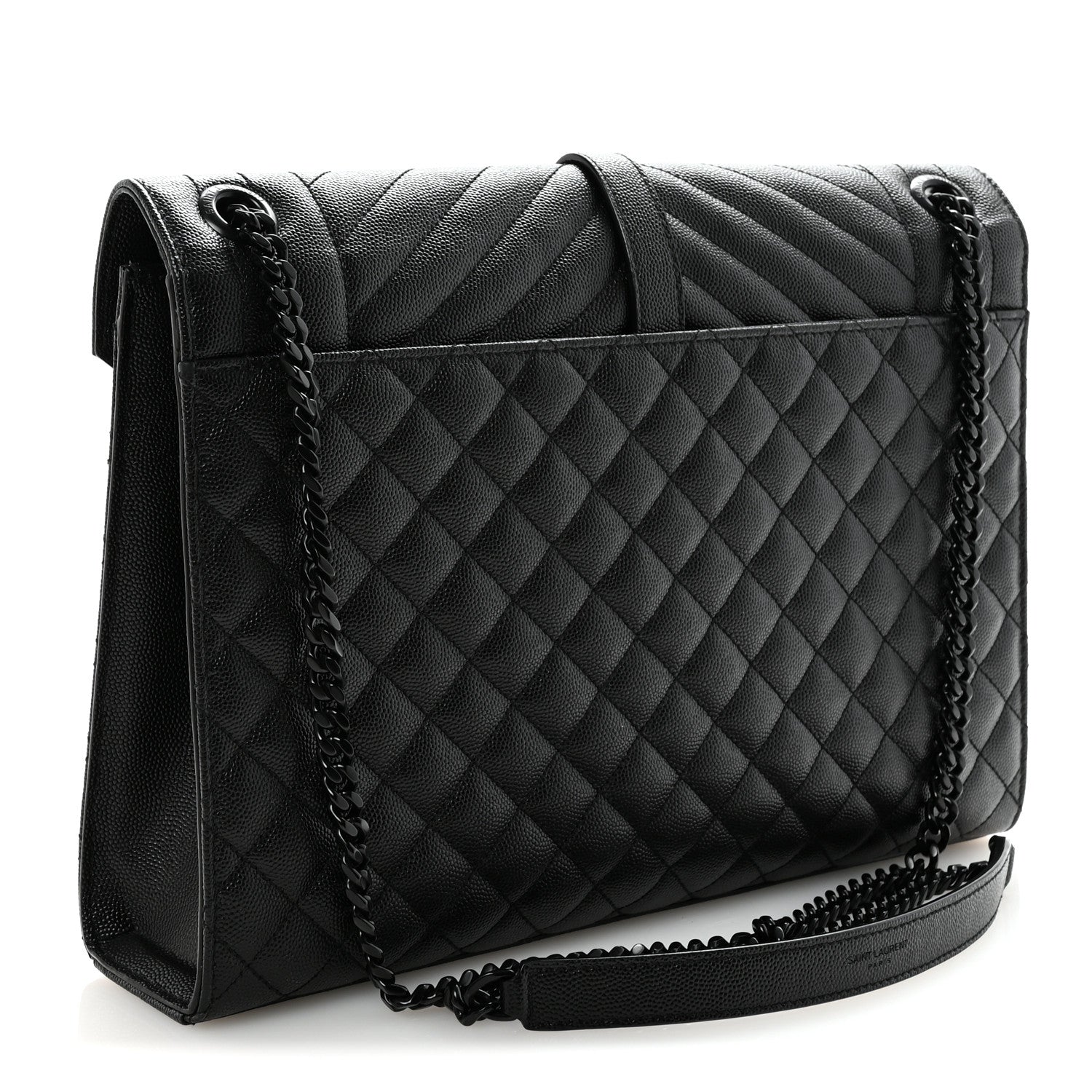 Saint Laurent Grain De Poudre Textured Mixed Matelasse Large Triquilt Monogram Monochrome Satchel Black 3 of 10