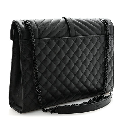 Saint Laurent Grain De Poudre Textured Mixed Matelasse Large Triquilt Monogram Monochrome Satchel Black 3 of 10