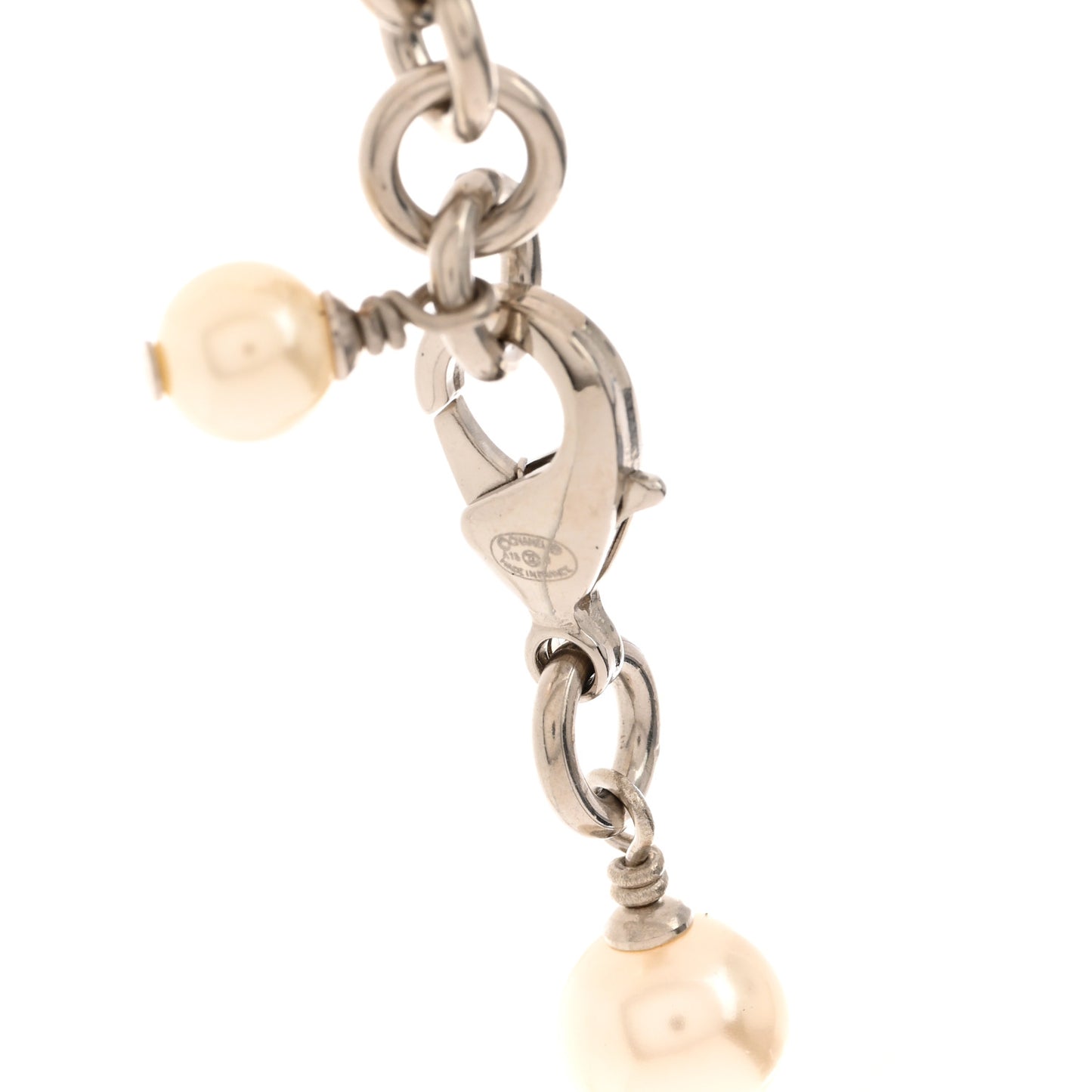 Graduated Pearl Crystal CC Long Necklace Silver