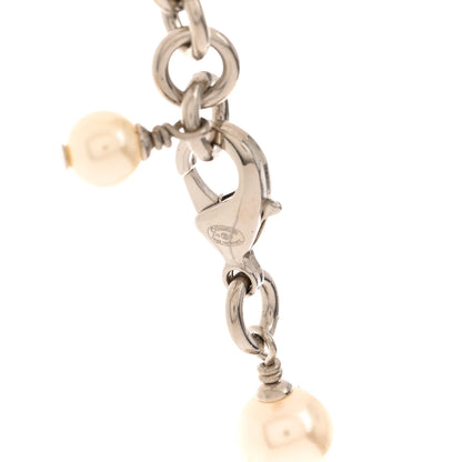 Chanel Graduated Pearl Crystal CC Long Necklace Silver 4 of 6