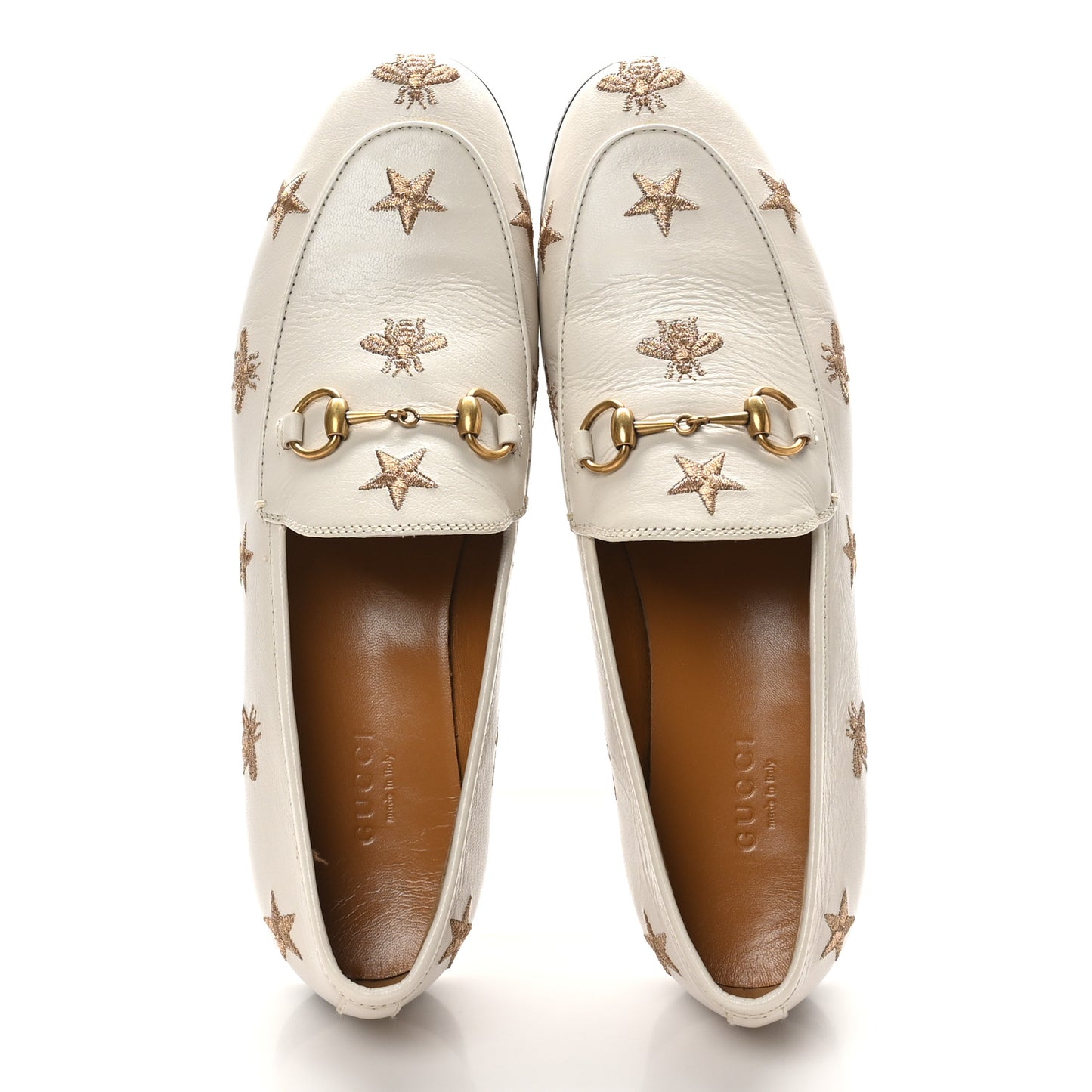 Goatskin Bee Star Embroidered Womens Jordaan Loafers 37.5 Mystic White