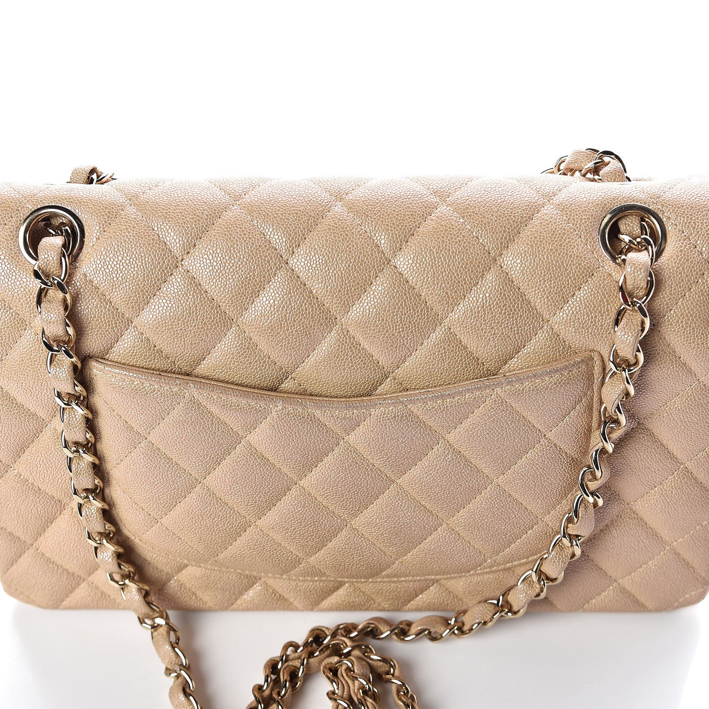 Iridescent Caviar Quilted Medium Double Flap Beige