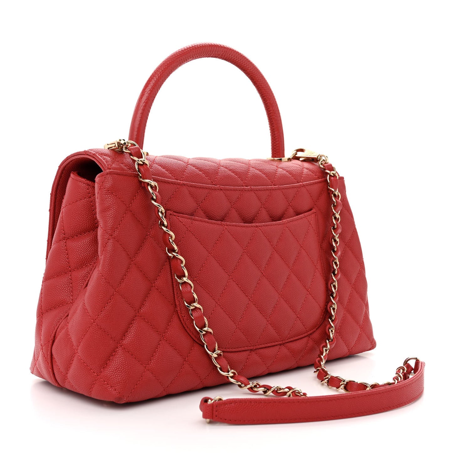 Caviar Lizard Embossed Quilted Small Coco Handle Flap Red