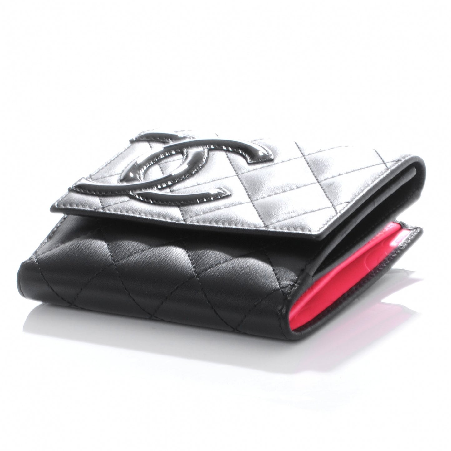 Calfskin Quilted Cambon Compact Wallet Black