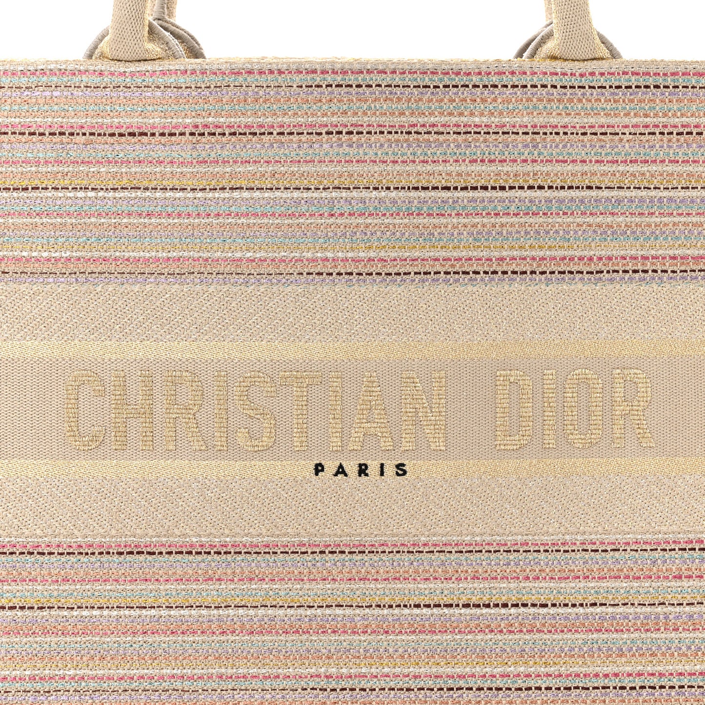 Canvas Embroidered Medium Stripes Book Tote Beige Multicolor