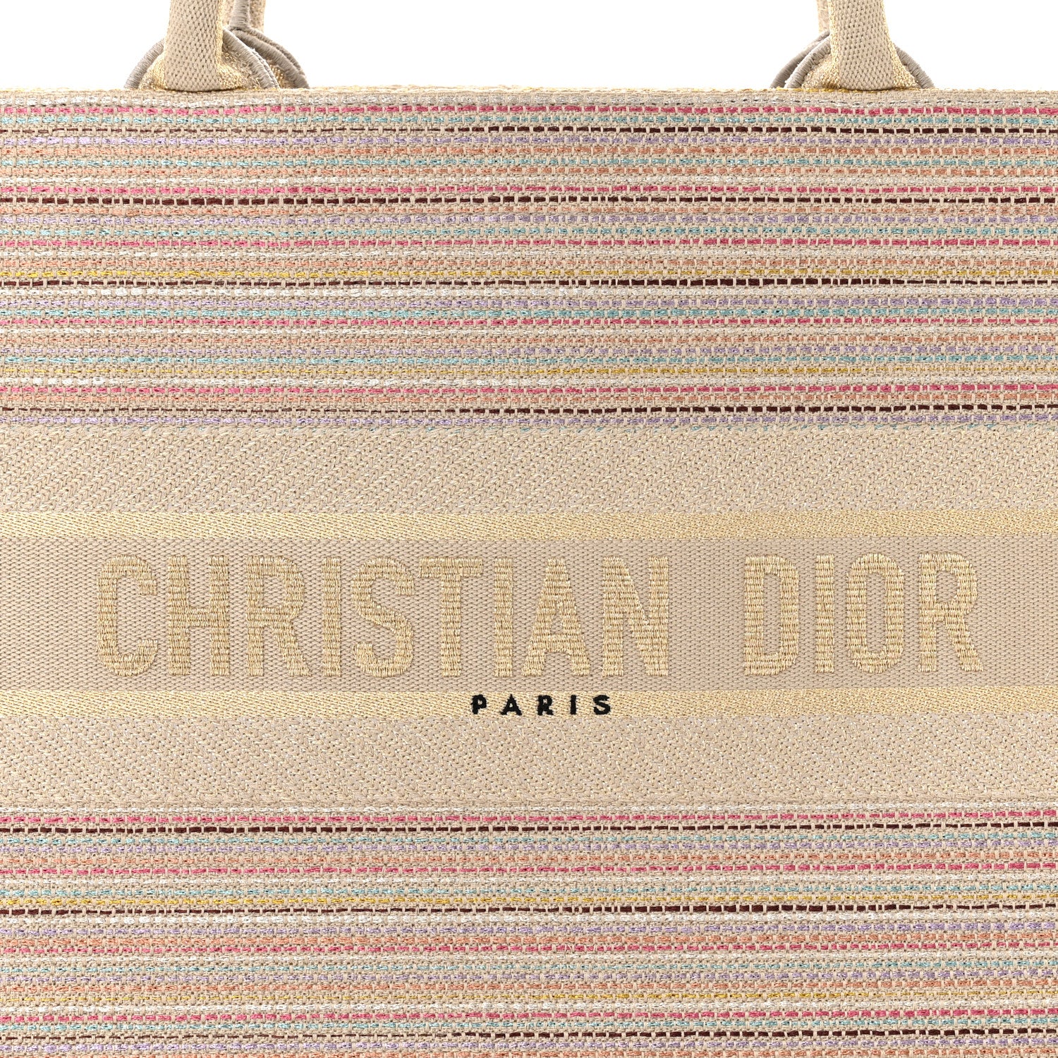 Christian Dior Canvas Embroidered Medium Stripes Book Tote Beige Multicolor 8 of 11