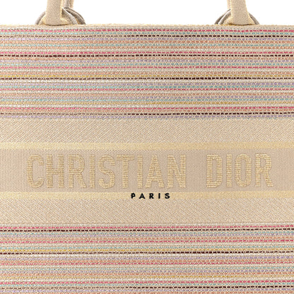 Christian Dior Canvas Embroidered Medium Stripes Book Tote Beige Multicolor 8 of 11