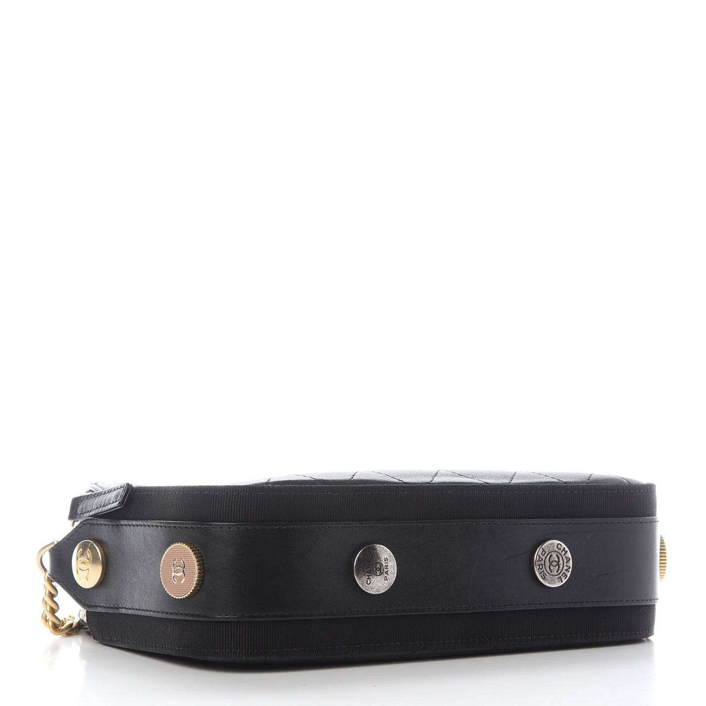 Calfskin Grosgrain Stitched Button Up Camera Case Black